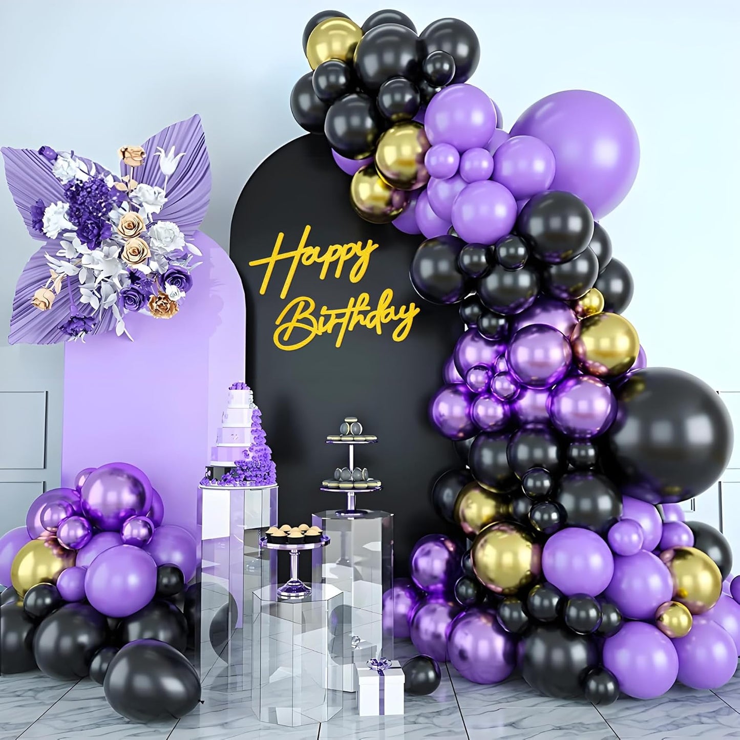 Happy Birthday Sign for Arch Backdrop - Felt Happy Birthday Letters Banner & Sign for Girls, Boys & Adults' Birthday Party Balloon Arch Decorations (Glitter Gold)
