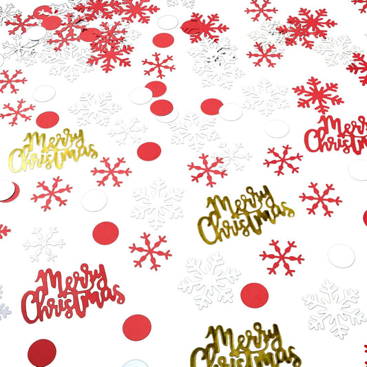200pcs Christmas Confetti for Tables, Red and Gold Snowflake Confetti with Merry Christmas Table Scatter for Winter Holiday Xmas Festival Party Decorations.