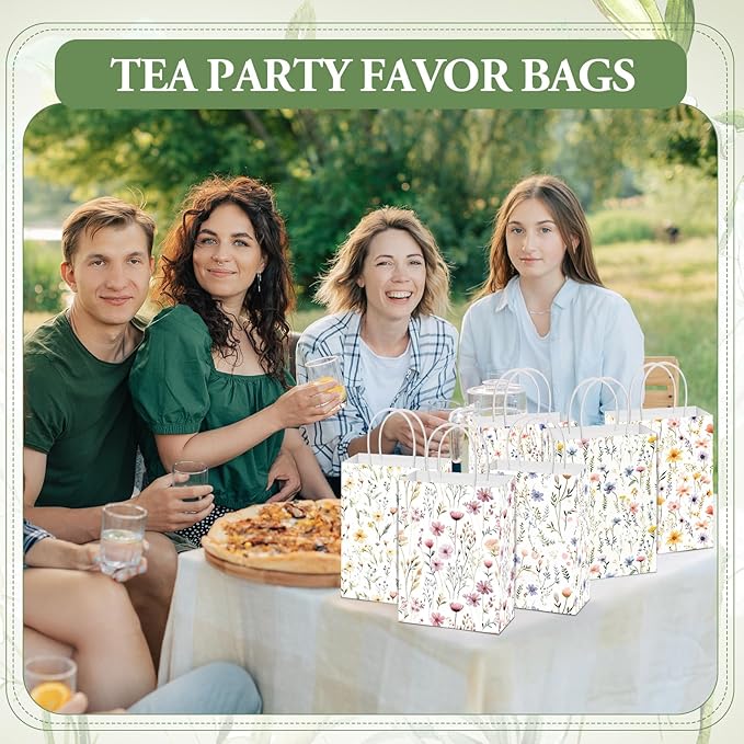 Resholder 30 Pcs Wildflower Paper Gift Bags with Handles Spring Floral Party Favor Bags Colorful Flower Goodie Gift Candy Treat Pouches for Wedding Bridal Shower Baby Shower Birthday Spring Tea Party