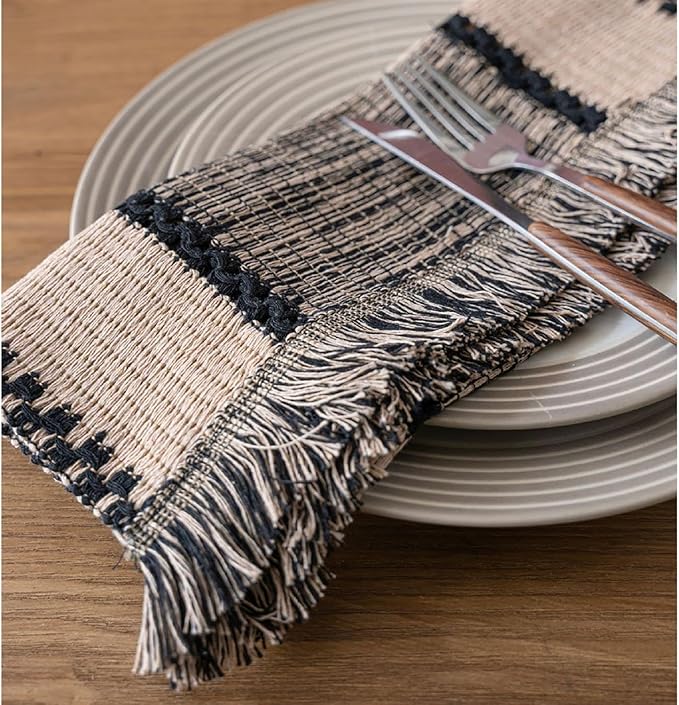 Natural Jute Table Runner, Burlap Style Table Runner, Rustic Farmhouse Table Runner Country Vintage for Wedding, Party Table Decorations, Boho Décor Black Hemp 14x87 inch TAB28