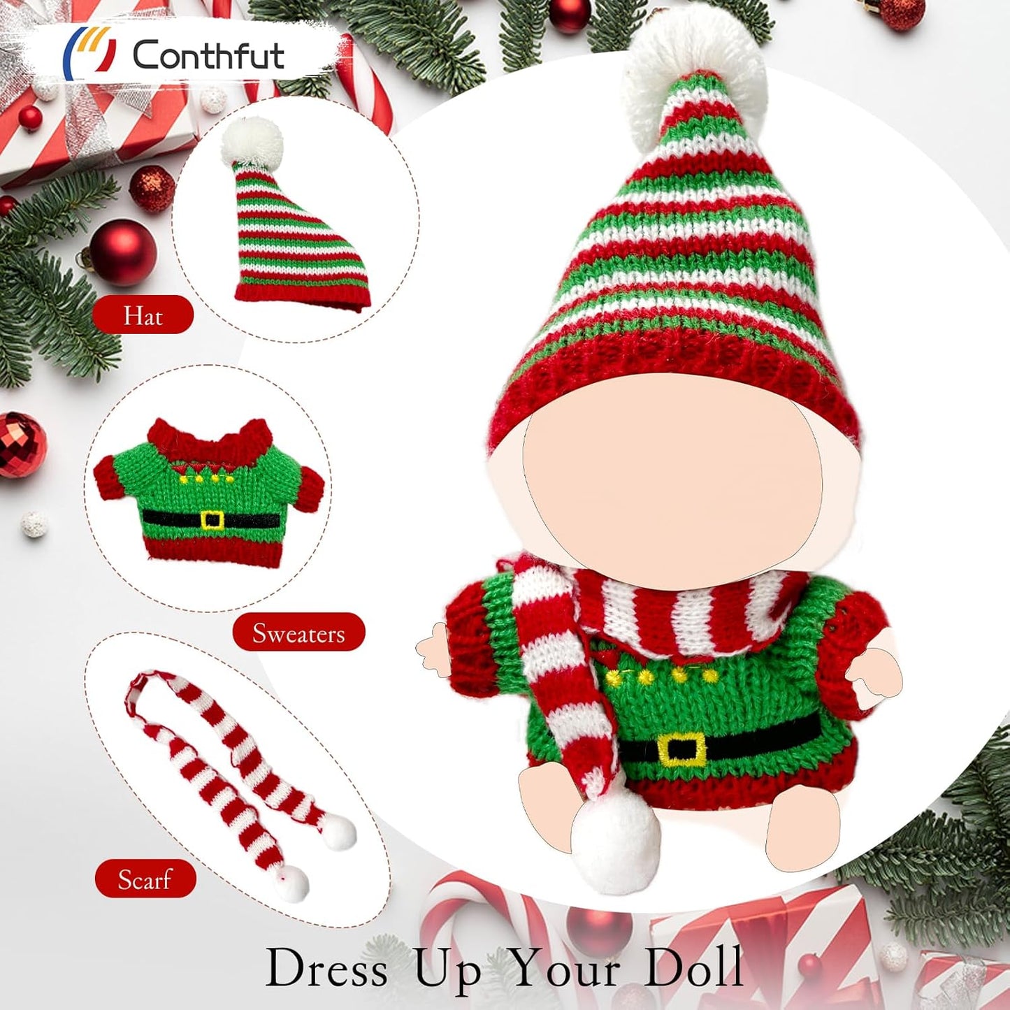 17cm Doll Clothes,15cm Dolls Christmas Outfit Set,Accessories for Dolls,Christmas Clothes Set (No Doll) (Red+Green)