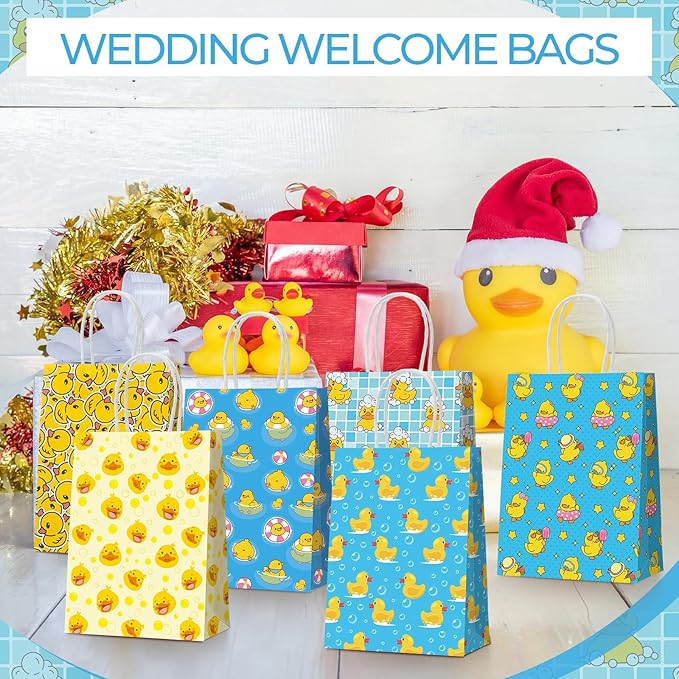 Resholder 30 Pcs Yellow Duck Party Favor Bags Rubber Duck Themed Party Decorations Ducks Goodie Gift Bags with Handles Portable Candy Treat Pouch for Baby Shower Birthday Supplies