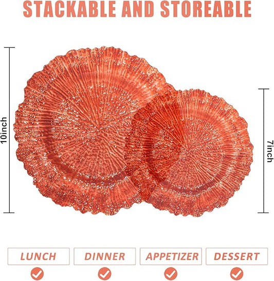 U-QE 60PCS Amber Plastic Plates - Clear Brown Plastic Plates Disposable Heavy Duty - Disposable Plates for Party Including 30PCS 10'' Dinner & 30PCS 7'' Dessert