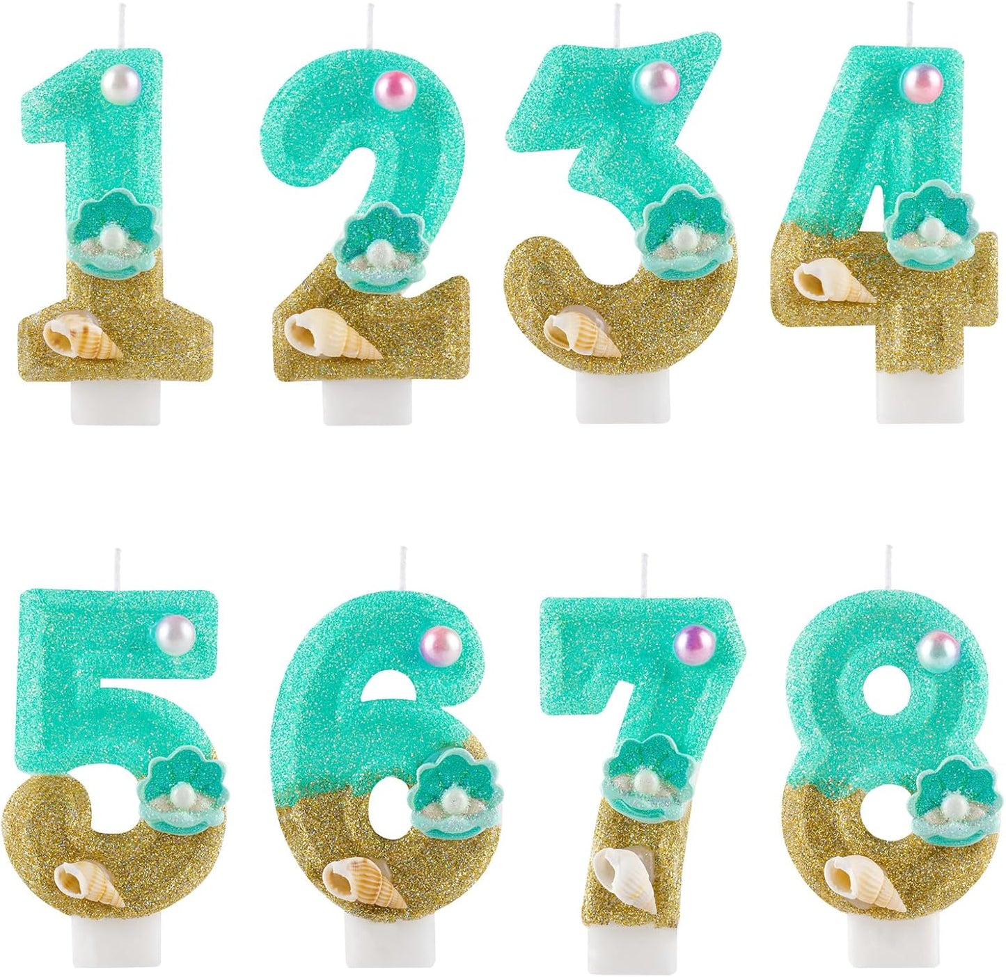 2.76 Inch Birthday Candles Number 7 Candle,Handmade Shell Candle Cake Topper,Mermaid Beach Theme Finding Nemo Birthday Party Favors Decorations
