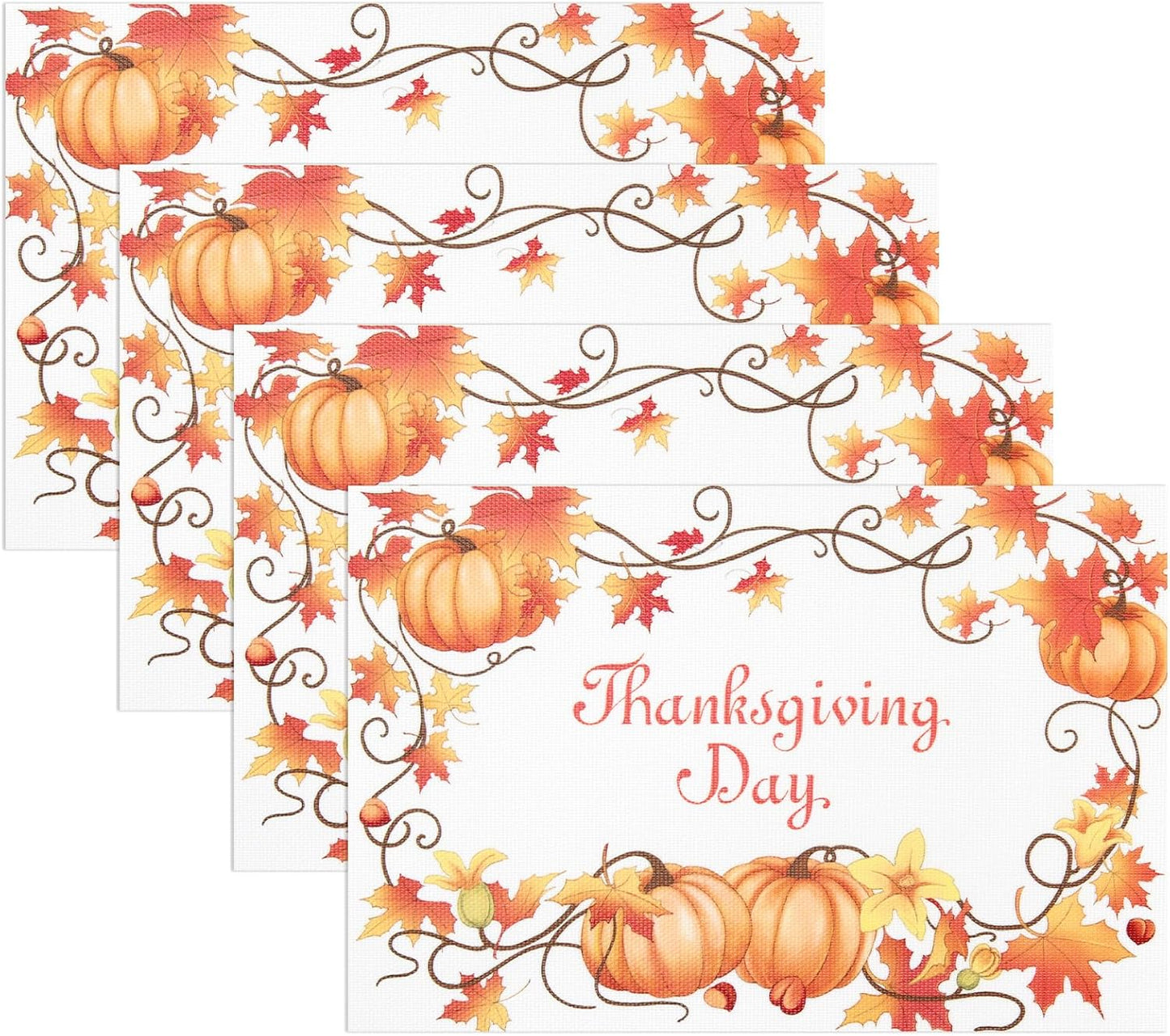 Thanksgiving Placemats Set of 4 Fall Place Mats Pumpkin Maple Leaves Table Mats Washable Non-Slip Heatproof Woven Placemats for Dining Table (17.7" X 11.8")