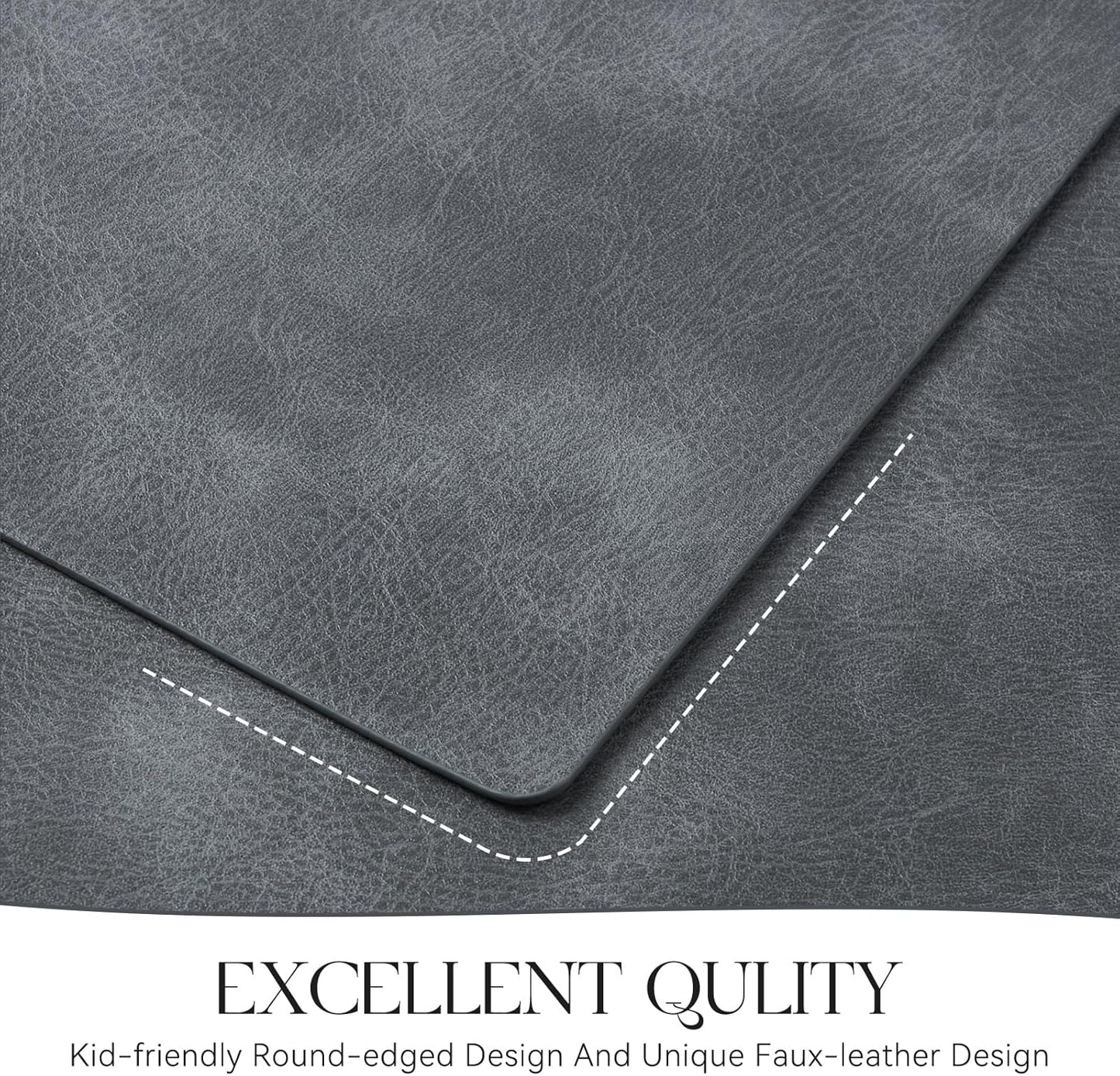MOSAYT Vinyl Placemats Set of 4-12 X 17 Inch - Faux Leather 100% Waterproof Oil-Proof Wipeable PU Place Mats, Heat Resistant Reversible Table Mats for Kitchen, Dining, Outdoor (Grey)