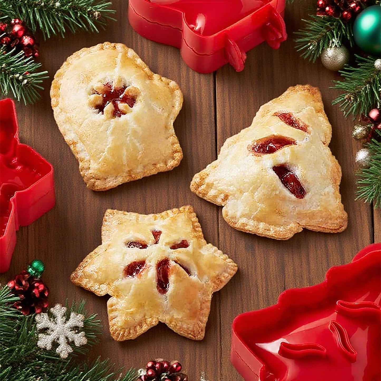 Holiday Mini Pie Mold,Party Potluck Hand Pie Molds,Hand Pie Press Mold Maker for Baking,Winter Snowflake Christmas Tree and Gloves Shapes Pocket Pies Maker
