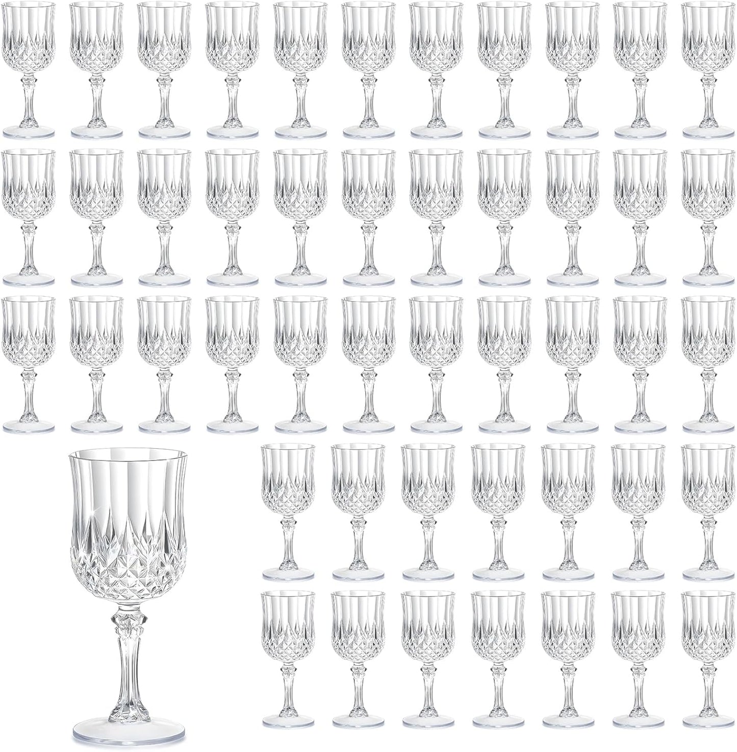 48PCS 7OZ Transparent Wine Plastic Glasses, Drinking Champagne Glasses Flutes Crystal Vintage Water Unbreakable Goblets for Wedding, Parties