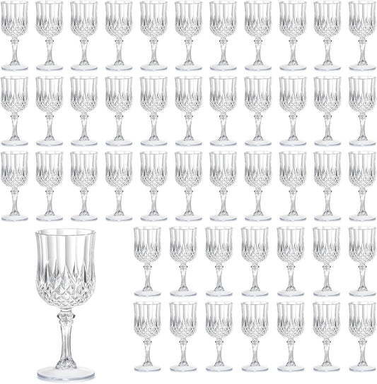48PCS 7OZ Transparent Wine Plastic Glasses, Drinking Champagne Glasses Flutes Crystal Vintage Water Unbreakable Goblets for Wedding, Parties