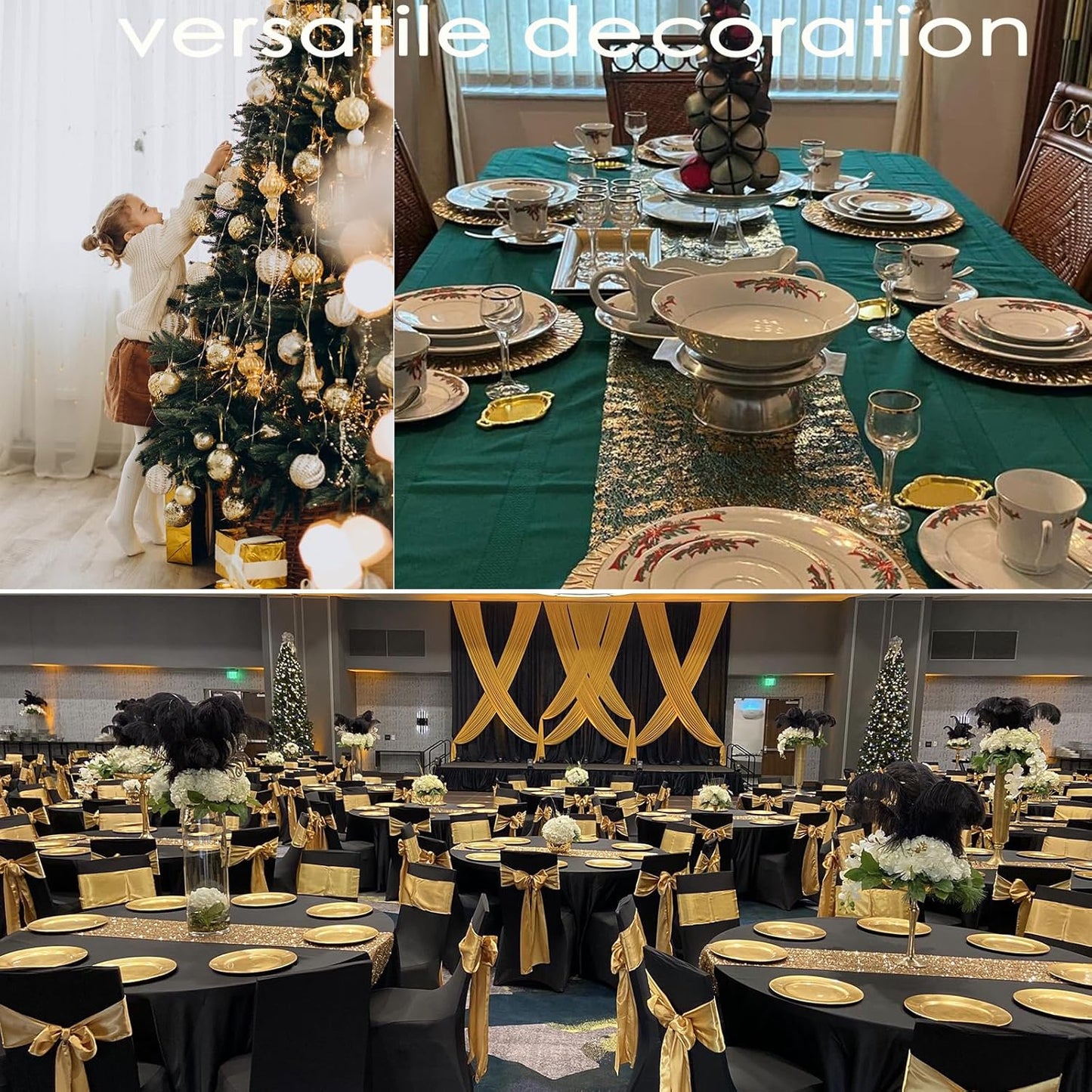 Gold Table Runner - Metallic Party Decorations 9ft Sparkle Foil Mesh Decor for Birthday, Wedding, Anniversary, Thanksgiving, Christmas,‌ Graduation, Shining Table Cloth