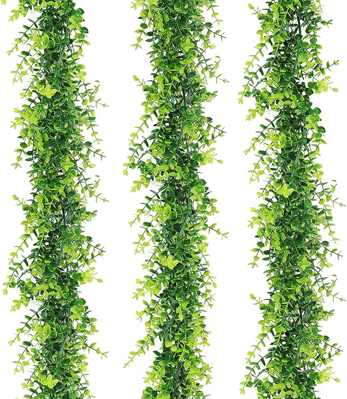 Artificial Eucalyptus Garland - Fake Greenery Leaves Vine Garlands Faux Hanging Plants for Home Mantle Table Wedding Backdrop Arch Wall Decoration, 3 Packs
