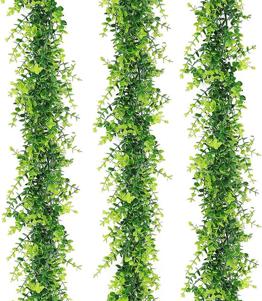 Artificial Eucalyptus Garland - Fake Greenery Leaves Vine Garlands Faux Hanging Plants for Home Mantle Table Wedding Backdrop Arch Wall Decoration, 3 Packs