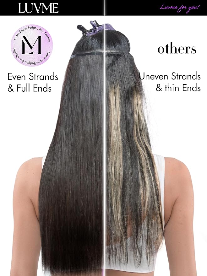 LUVME Straight Seamless 110g 7Pcs Clip in Hair Extensions Full Max with 16inch Remy Human Hair Extensions, Natural Black 100% Real Soft Human Hair
