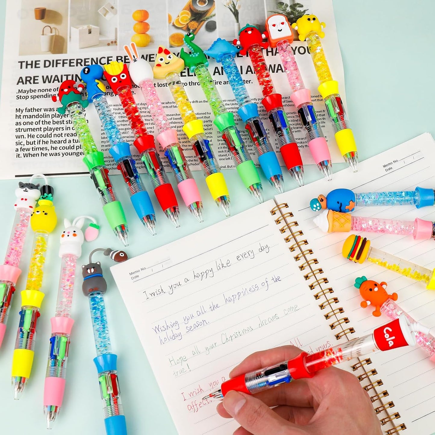 CZWZ 20Pcs Multicolor Pens in One 4-in-1 Cute Pens Bulk for Kids, Ballpoint Pen for Birthdays and Children's Parties, Fun Gifts Assorted Ink Kawaii Pen