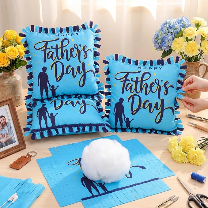 Mindsoft 6 Sets Father's Day DIY Pillow Craft Kits Cute Silhouette Tied Pillows with Happy Father's Day Design, Handmade Gifts for Dad, Craft Activities, Home Decoration & Party Decor Favors