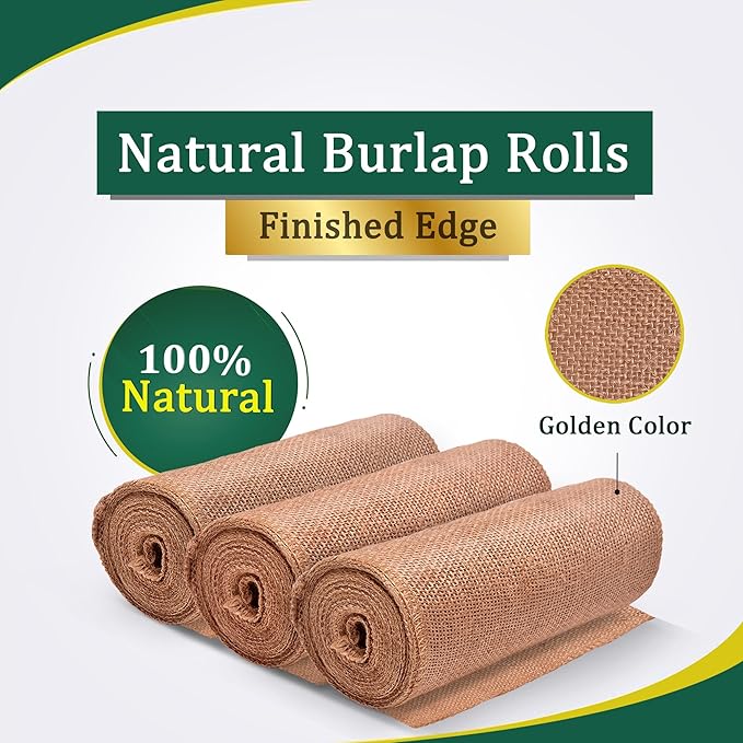 Burlap Table Runners 6 Inches x 30 FT - No-Fray Finished Edge Premium Natural Table Runner Burlap Roll – No Odor, Eco-Friendly Tablecloth Roll for Rustic Table Decor and Other DIY Crafts