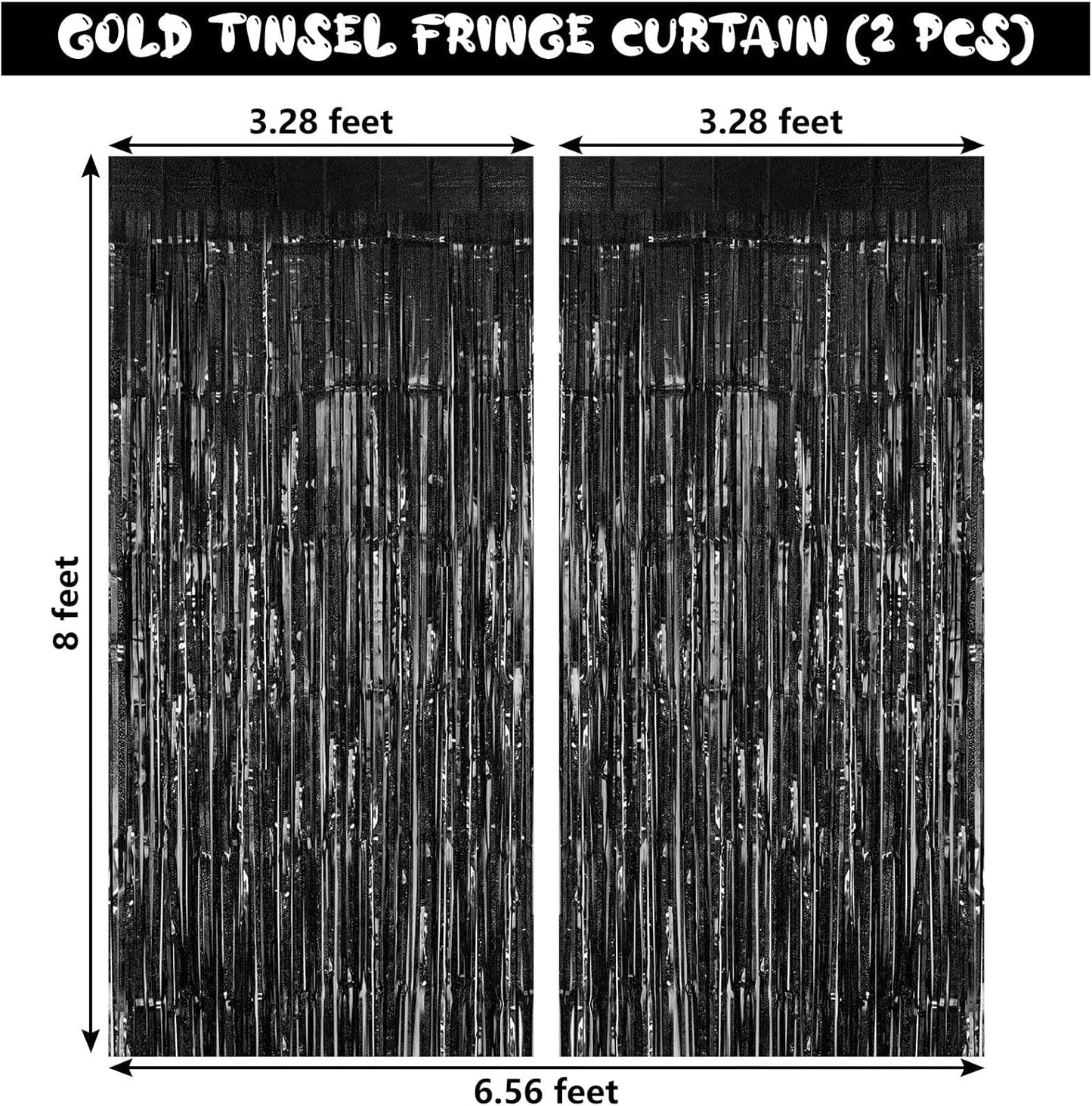 Black Tinsel Foil Fringe Curtain Backdrop, 3.3 x 8.2 ft Metallic Glitter Curtain Streamers, 2 Pack Black Photoboth for Birthday Halloween Bachelorette Party Decorations Photo Booth