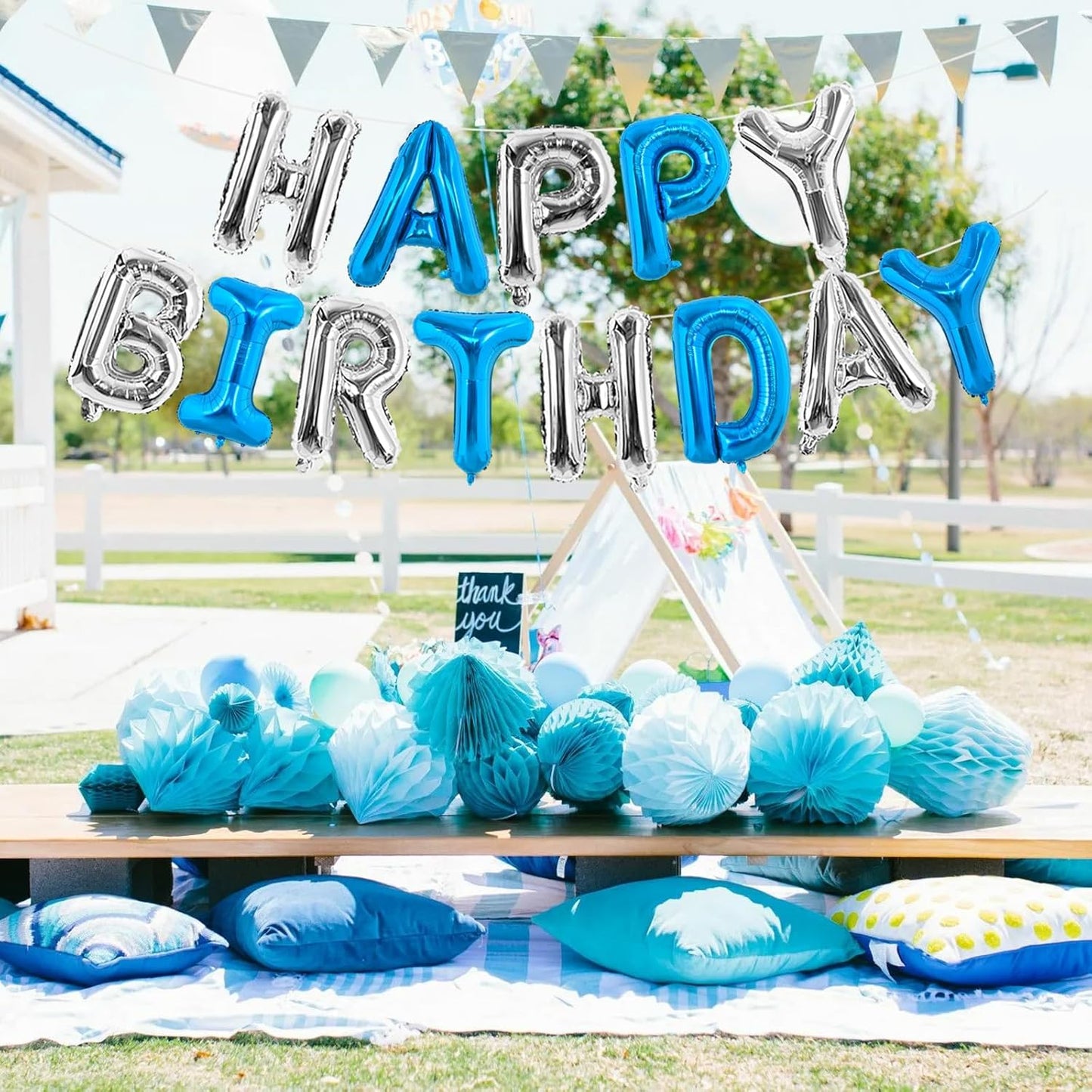 TONIFUL Happy Birthday Balloons Banner 16 Inch Mylar Foil Letters Birthday Sign Reusable for Girls Boys Kids & Adults Birthday Party Decorations Supplies（Navy Blue Silver）