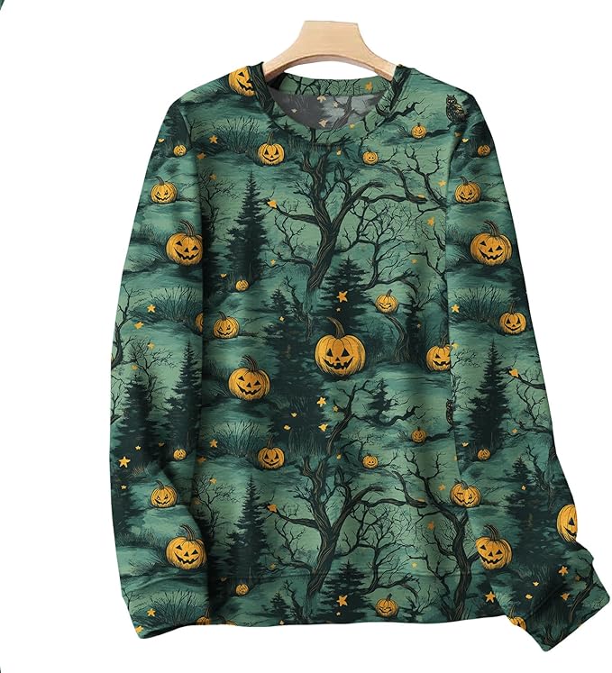 LIZALIG Pullover Cute Sweatshirt Orange Skeleton Fall Festive FunWomens Design Bat Holiday Party Outings Pumpkin Print