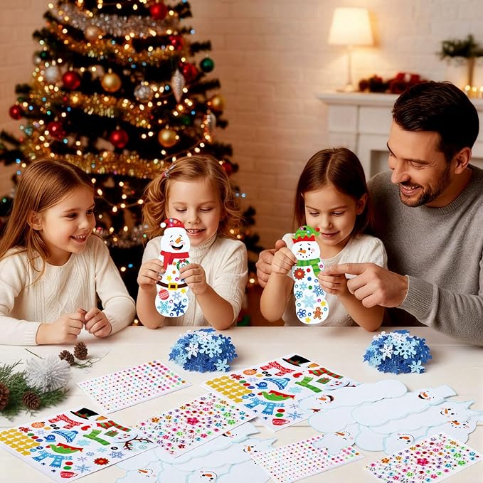 Frienda 48 Set Christmas Snowman Craft Kit DIY Christmas Snowman Bookmarks Ornaments Art Sets Winter Xmas Foam Stickers and Crafts for Xmas Tree Decoration