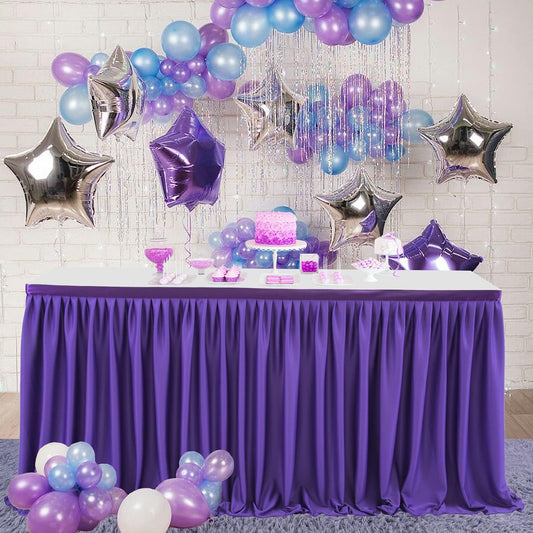 9ft Purple Table Skirt for Rectangle Tables Polyester Table Skirt Desk Skirts Ruffle Table Skirt Cloth for Birthday Party Banquet Purple Theme Party Wedding Bridal Shower Table Skirts
