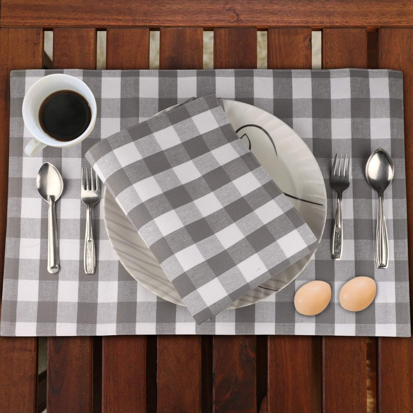 Urban VillaPlacemats for Dining Table 100% Cotton Placemats 14''x20'' Over Sized Tablemats Set of 6 Placemats Grey/White Buffalo Check Tablemats for Family Dinners Wedding PartiesPlacemats