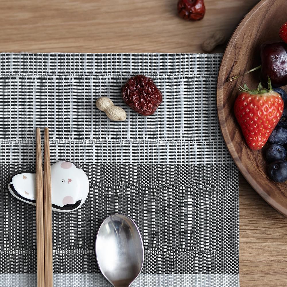 homEdge PVC Placemat, 4 PCS of Non-Slip Heat Resistant Place Mats, Washable Vinyl Placemats, Set of 4 – Ombre Silver Gray Black