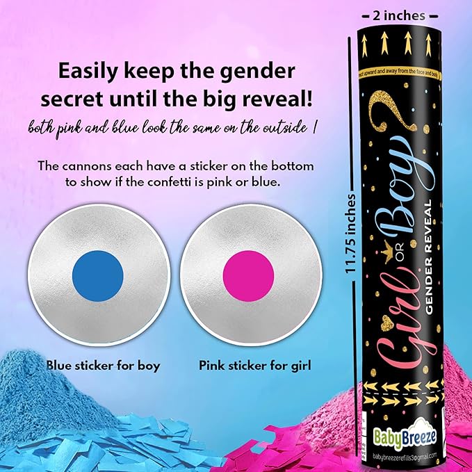 Gender Reveal Confetti Powder Cannon Biodegradable Baby Boy Blue Baby Girl Pink Gender Reveal Poppers - He or She What Will it Bee Baby Shower Baby Party Decorations Supplies Confetti Sticks (4 Pink)