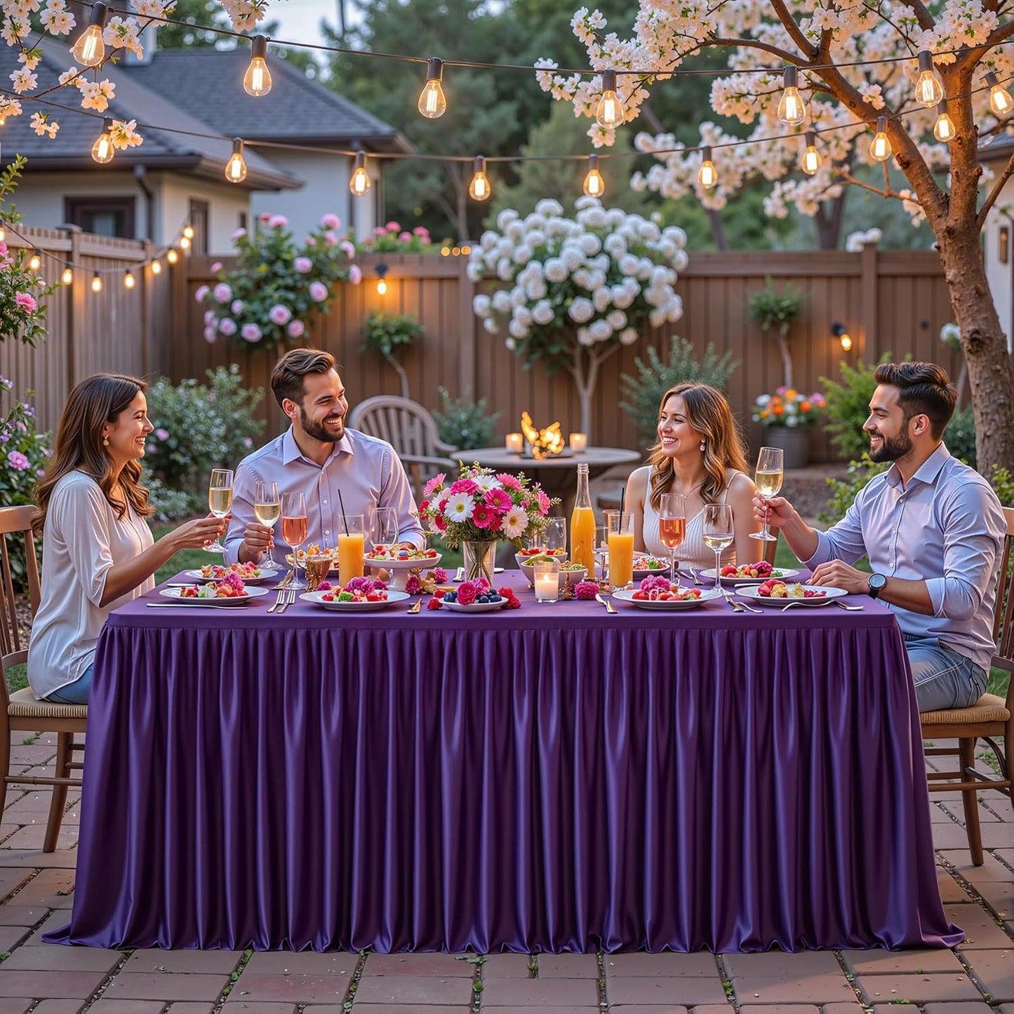 1 Pack Purple Rectangle Table Clothes for 4 Foot Tables, Polyester Wrinkle Free Fitted Tablecloths 4ft Stretch Table Cover with Skirt for Wedding, Birthday, Parties, Trade Show, Craft Show