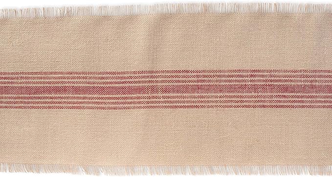 DII Jute Burlap Collection Kitchen Tabletop, Table Runner, 14x108, Middle Stripe Barn Red
