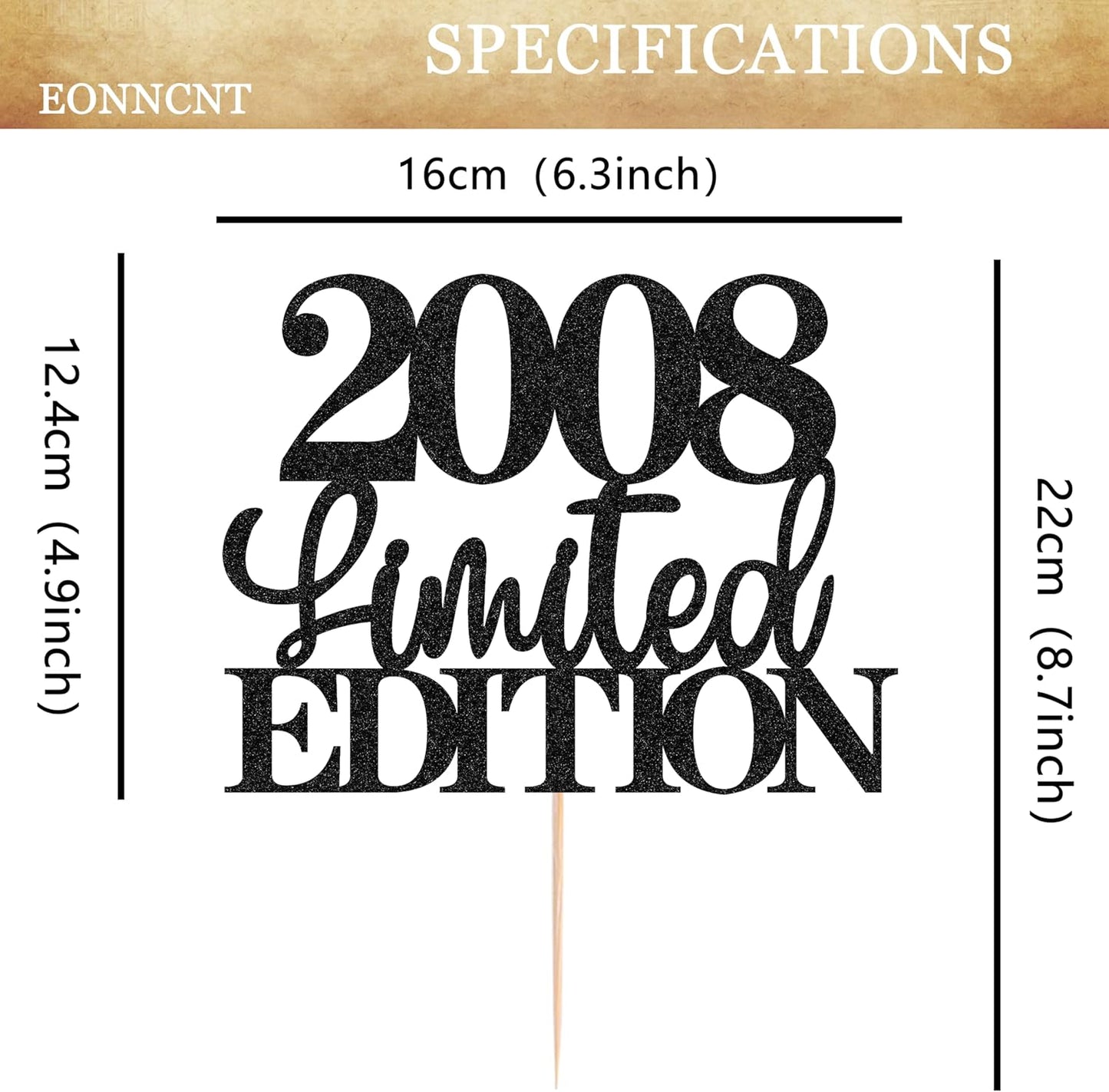 Limited EDITION 2008 Cake Topper - Black Glitter Happy 17th Birthday Party Cake Decoration Supplies, Cheer to 17 Years Cake Bunting Decor for 17th Birthday Party Photo Booth Props