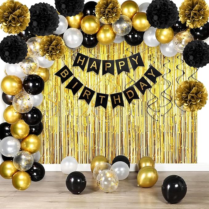 Black and Gold Balloons 60pcs 12Inch Metallic Gold Confetti Black White Latex Balloons for Birthday Graduation Decorations New Year Eve Festival Party Supplies