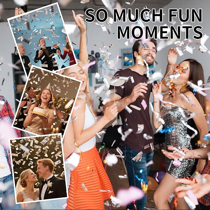 Silver Confetti Poppers Cannon, 6 Pack WERISE Party Mylar Silver Confetti Shooters for Wedding, Birthday, Graduation, New Year and Celebration 12 Inch