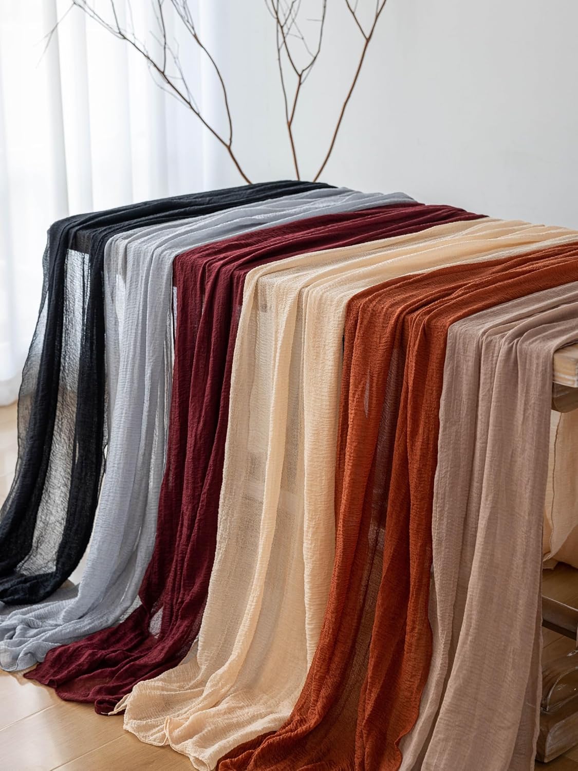 3pcs Deep Beige Cheesecloth Table Runner Rustic Boho Gauze 120 Inch 10 FT Cheese Cloth for Wedding Baby Shower Bridal Shower Birthday Party Long Sheer Home Decorations