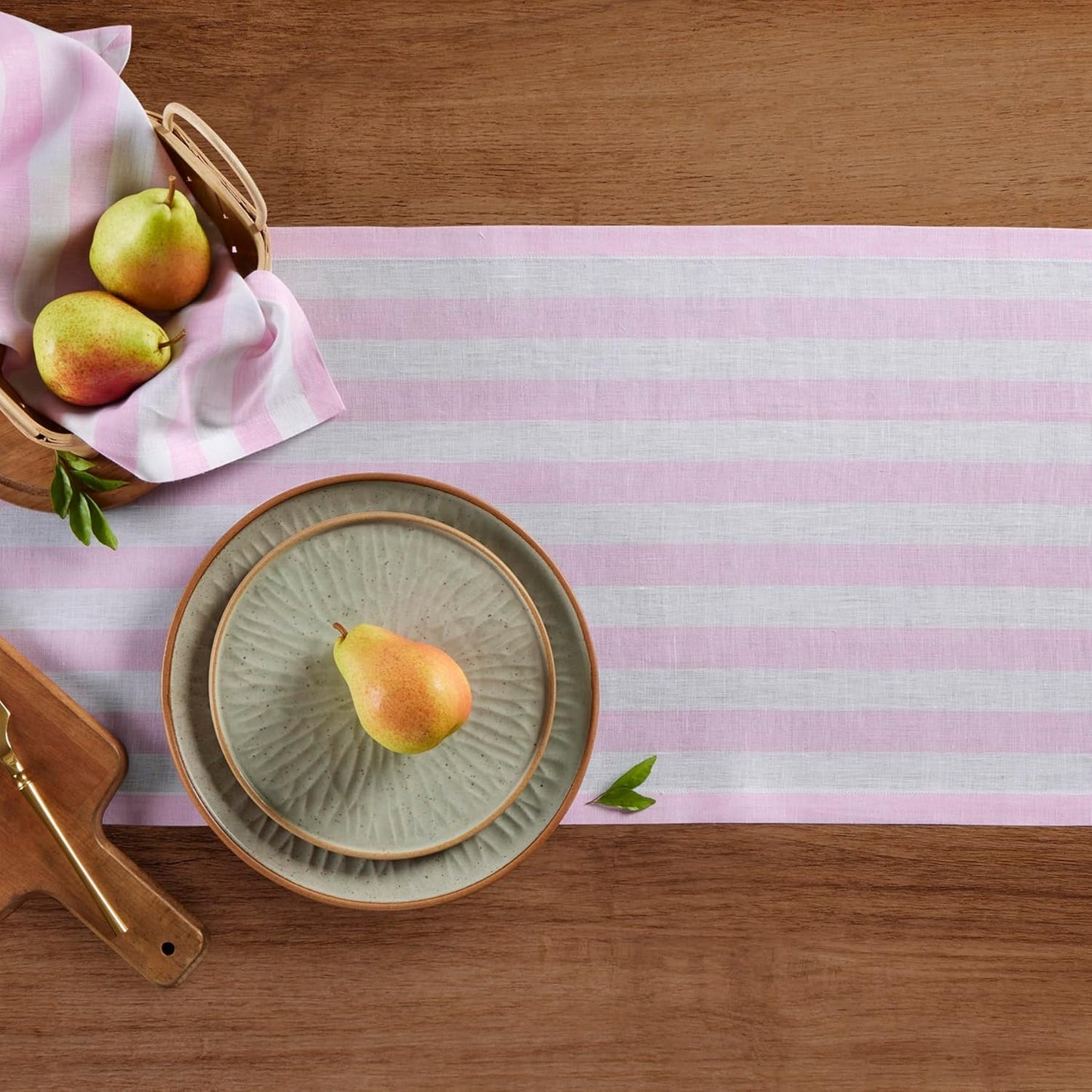 Solino Home Linen Table Runner 36 Inches - Sorrento Stripe 100% Pure Linen Pink and White Farmhouse Table Runner 14 x 36 Inch Ideal for Dresser and Coffee Tables - Halloween