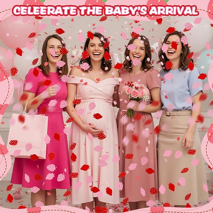 100 Pcs Strawberry Confetti Table Red Pink Paper Strawberry Themed Table Confetti, Berry Sweet Baby Shower Decorations for Wedding Birthday