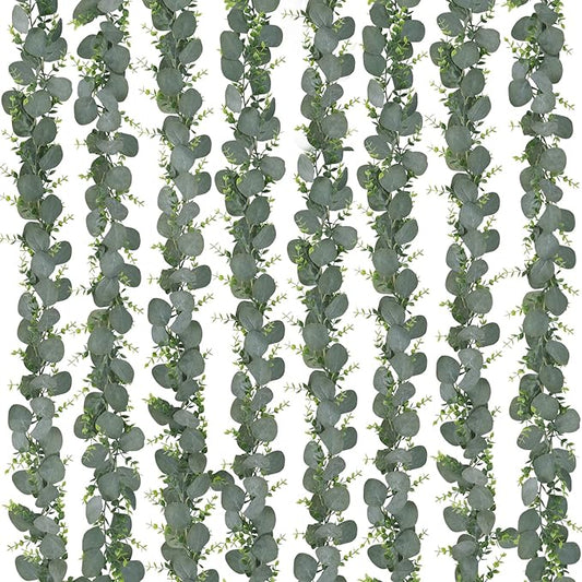 CEWOR 8pcs 5.8ft Artificial Eucalyptus Garland Fake Silver Dollar Eucalyptus Greenery Garland Vines for Mantle Table Runner Centerpiece Home Party Decor