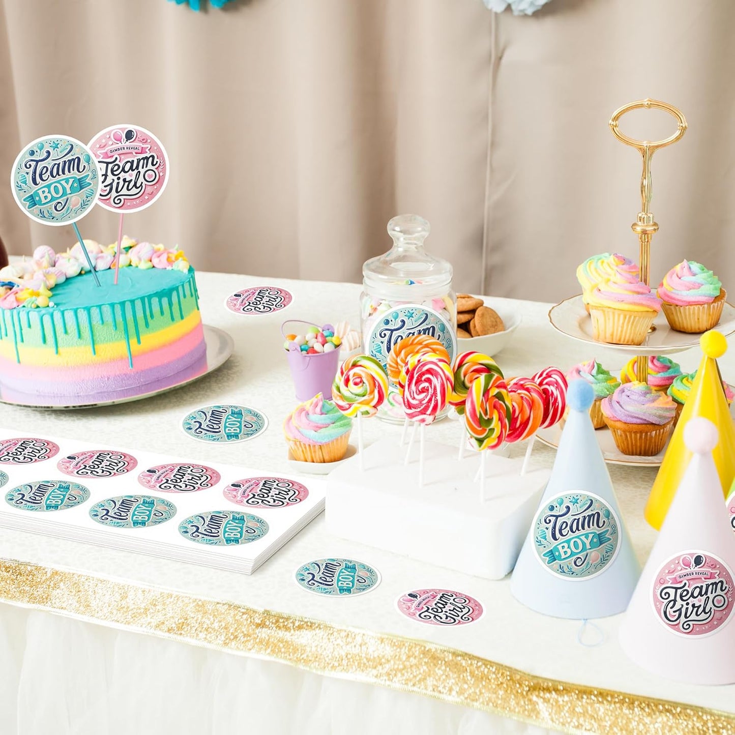 Gender Reveal Party Stickers – 100 Pack Pink & Blue “Team Boy” & “Team Girl” Labels – Baby Shower Party Favors and Decorations