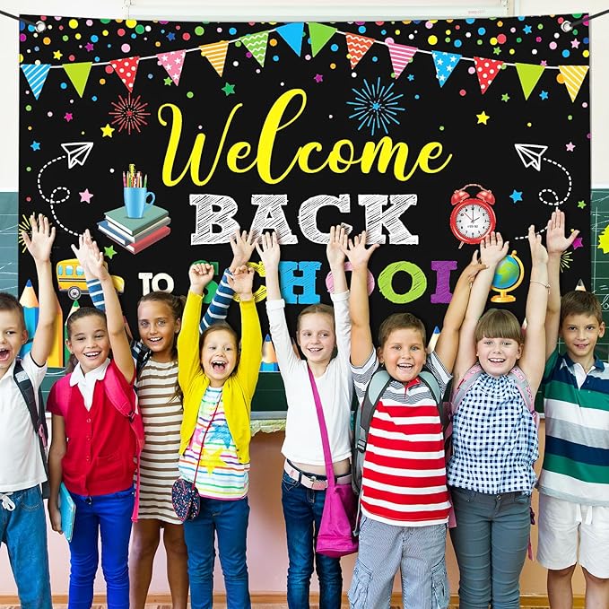 Large Welcome Back To School Banner Decorations 72x44 Inch, First Day of School Backdrop Banner Flag Photography Background for Kids Class Student Congratulations School Decorations Prom Supplies