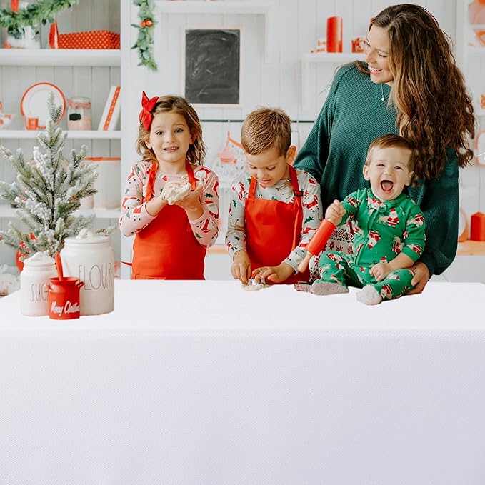 Biscaynebay Fabric Tablecloths 60x108 Inches Rectangular, White Water Resistant Tablecloths for Dining, Kitchen, Wedding and Parties etc. Machine Washable