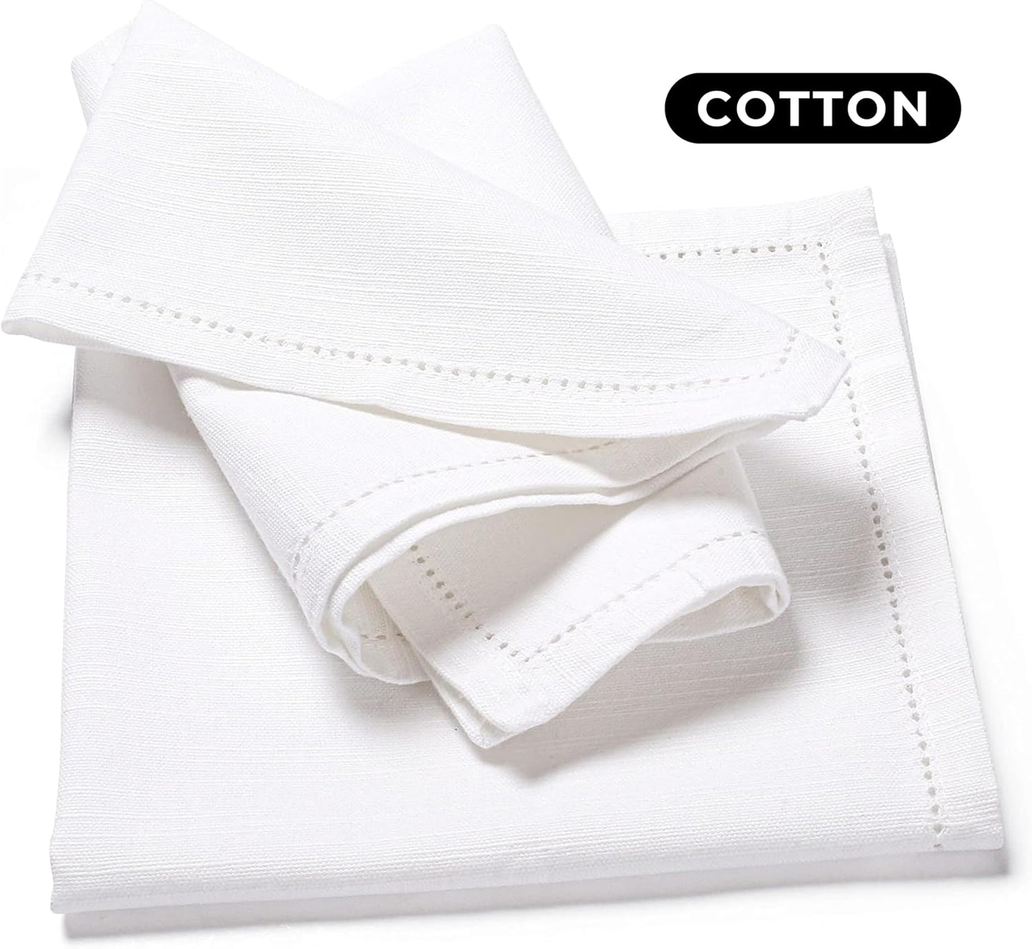 Bedding Craft White Cotton Cloth Dinner Napkins Set of 12 – 16x16 Reusable Machine Washable Fabric Napkins – Perfect for Weddings, Holidays, Thanksgiving & Everyday Dining