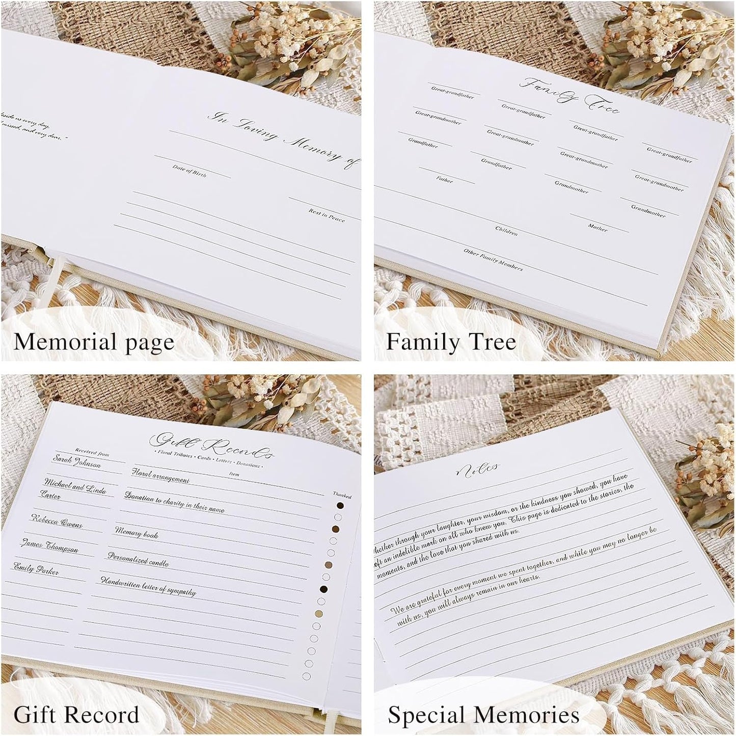 Lanpn Funeral Guest Book for Memorial Service, Linen Celebration of Life Registry Guest Book with Open Window, Memory Book for Funeral with Table Sign, Funeral Favors Sign in Books for Guests, Black