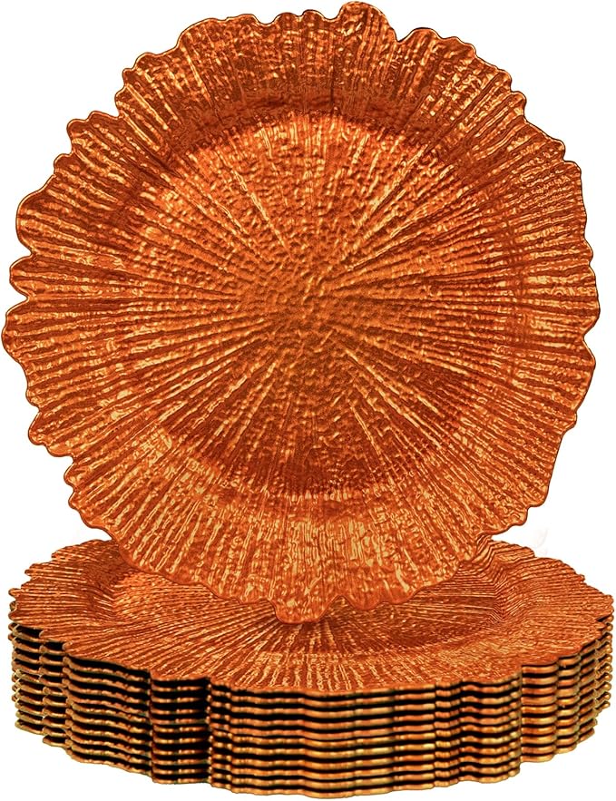 MAONAME Orange Charger Plates Set of 12, Reef Plate Chargers for Dinner Plate, Plastic Decorative Plates for Table Setting, Thanksgiving, Christmas