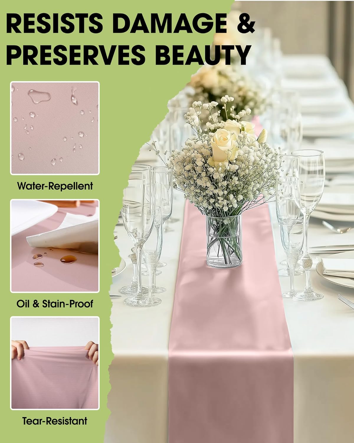 Pureegg Dusty Pink Plastic Table Runners - 30 Pack, 14'' x 108'', Water Resistant & Disposable Centerpiece Decorations for Table Cloth, Wedding, Birthday, Holiday, Baby Shower, Party, Home Decor