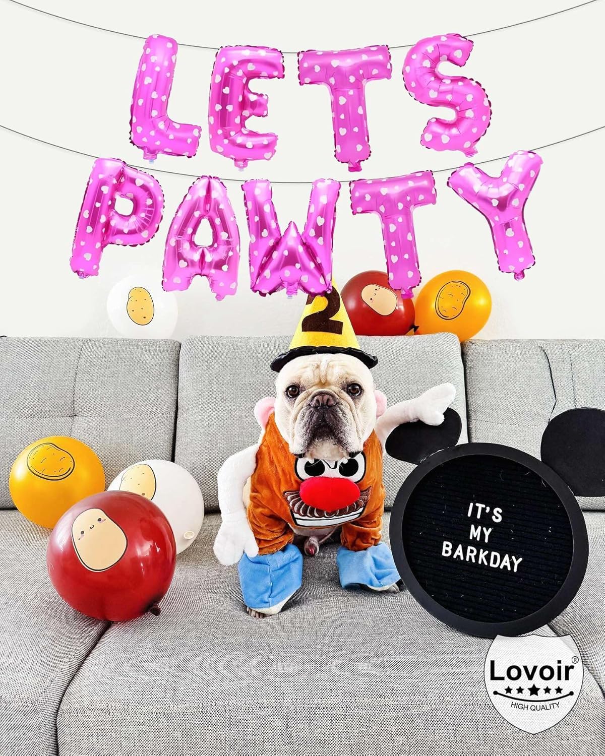 9 Pcs Lets Pawty Balloons Banner 16 Inch, Dog Cat Pet Birthday Letters Sign Lets Pawty Balloons Happy Birthday Banner for Pet Dog Cat Party Supplies Decorations (Heart Pink)