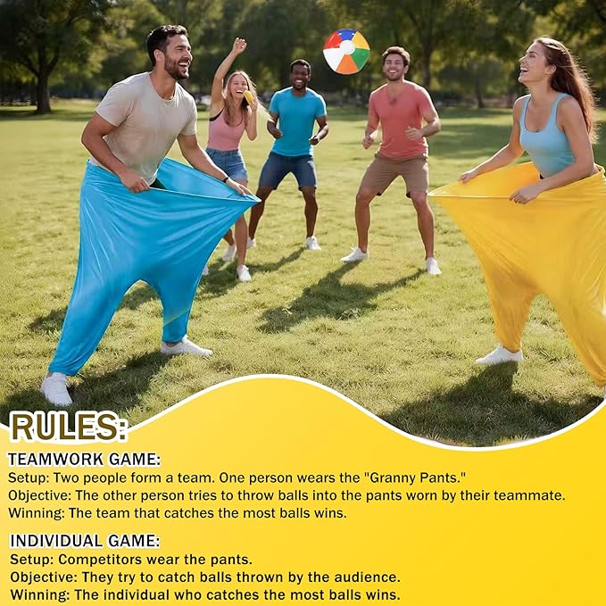 Granny Pants Yard Game for Adults, 2PCS Outdoor Granny Pants Set with 10 Bouncy Balls, 2 Air Pumps & 2 Flags, Fun Backyard Game for Family Gatherings and Group Parties