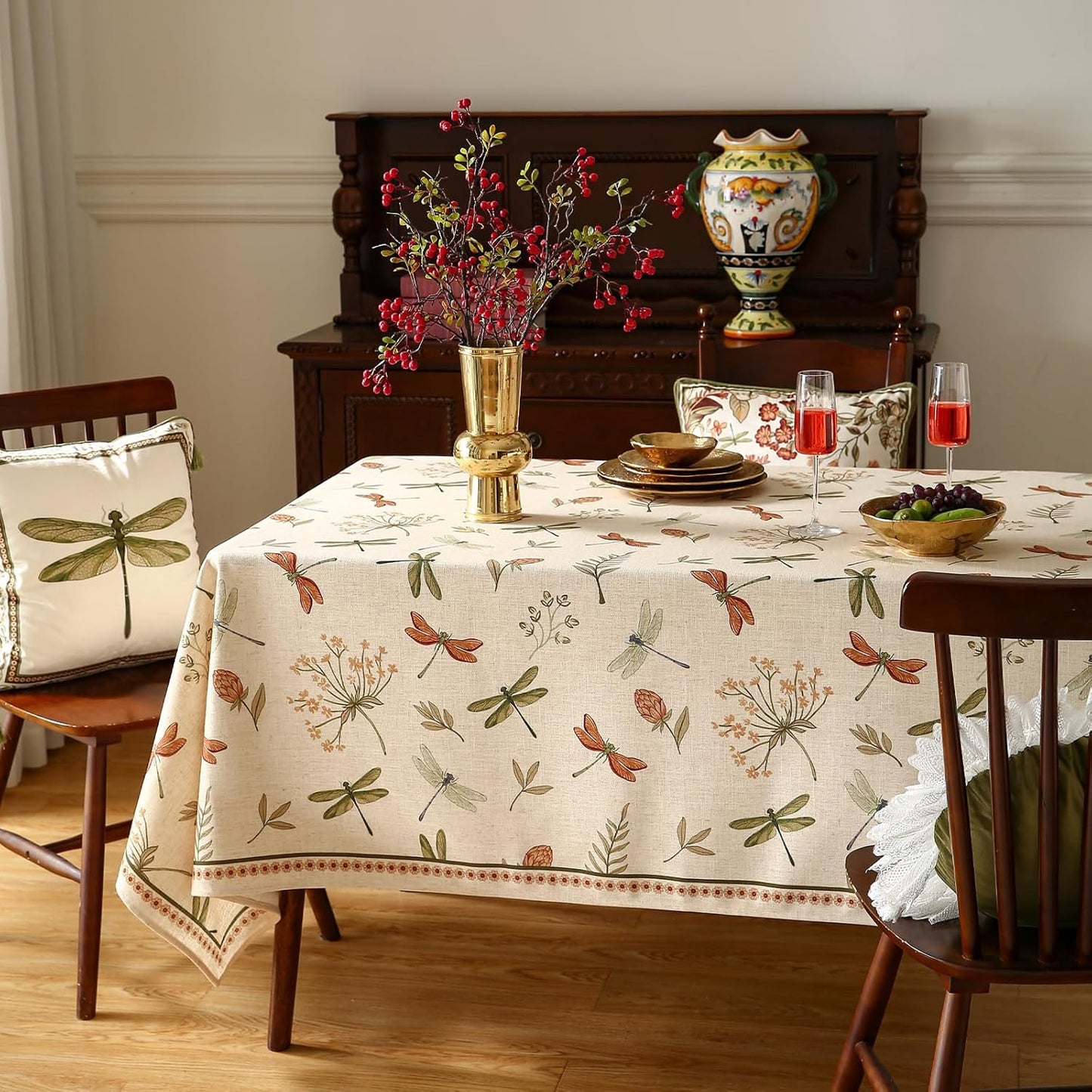 ISAENNE Designer Floral Linen Extra Long Table Cloth Rectangle,French Off White Elegant Tablecloth,Washable Home Decor Tablecloths for Dining Thanksgiving Kitchen Christmas,63"*110"-Grace B