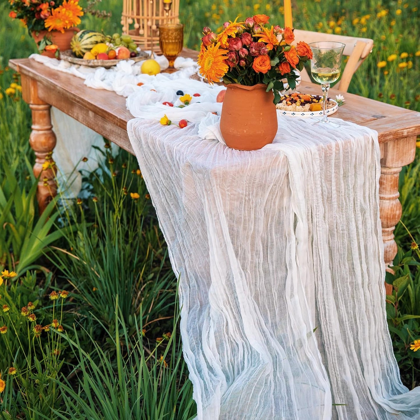 DOLOPL Ivory Cheesecloth Table Runner 13.3ft Boho Gauze Cheese Cloth Table Runner Rustic Sheer Runner 160inch Long for Wedding Bridal Baby Shower Birthday Party Cake Table Decorations