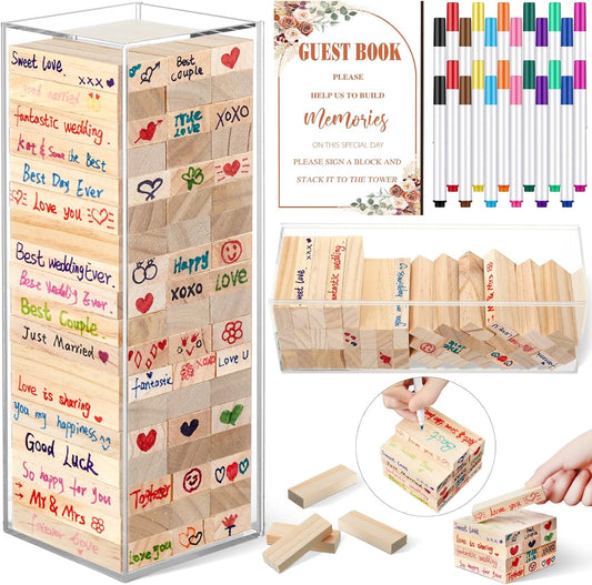 80 Pcs Wedding Guest Book Alternative Wooden Block Guest Book for Wedding Sign in Bridal Shower Decoration Wooden Block Bridal Shower Game for Sign in, Reception(Rustic)