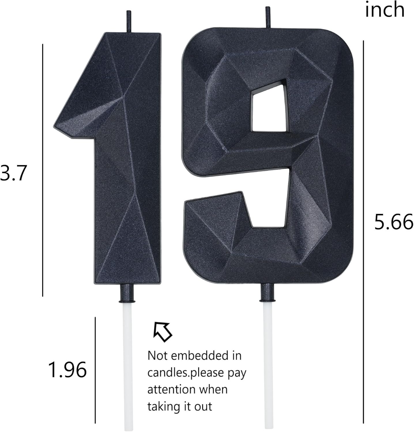 DERVENTA Large Birthday Candle Number 3D Black 3.7 inch Party Celebration Anniversary Decoration Cake Topper 1 Piece (Number 19 Black)